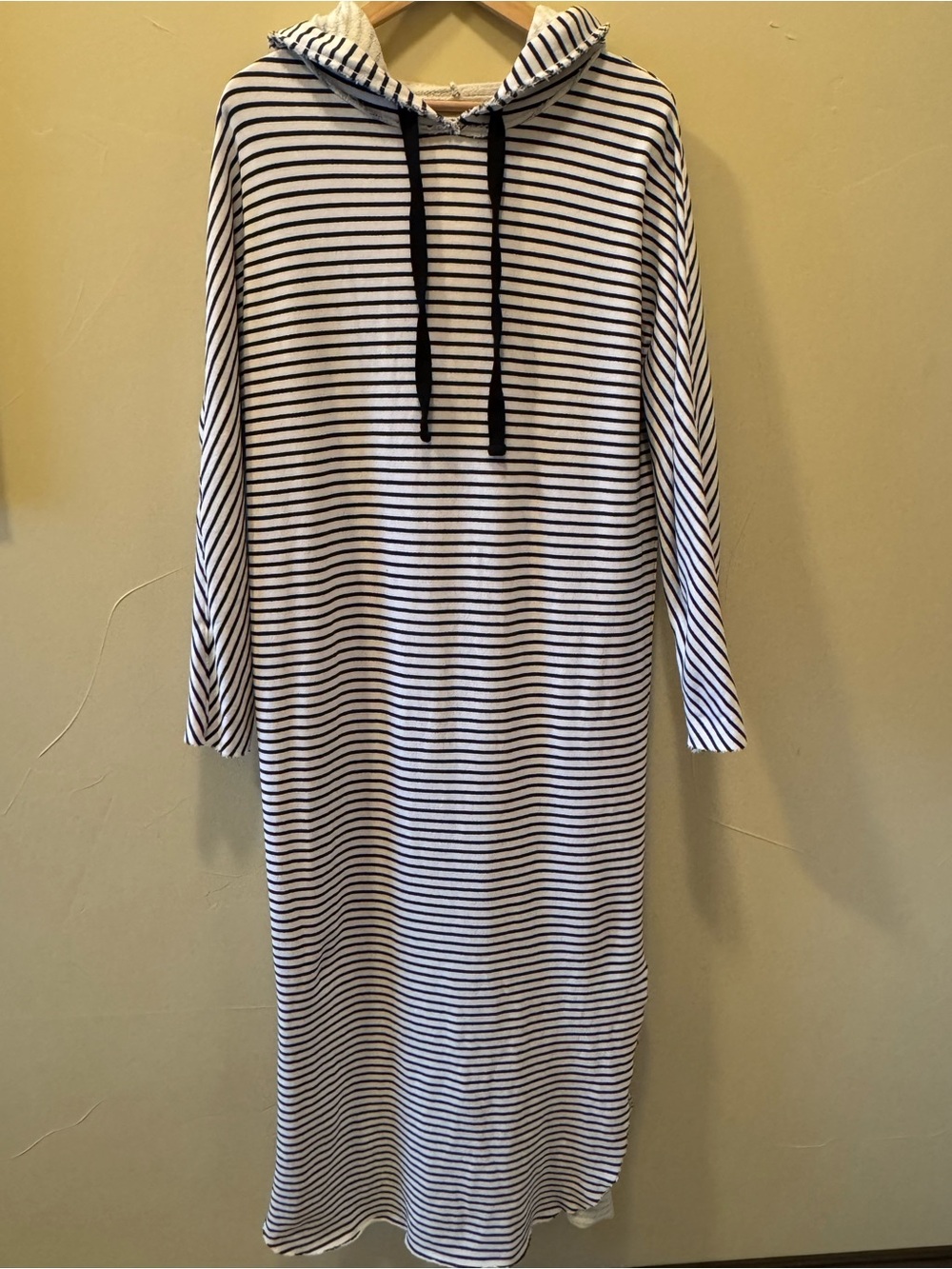 Frank & Eileen James Long Sleeve Hooded Maxi Dress White & Dark Blue Stripe Sz M